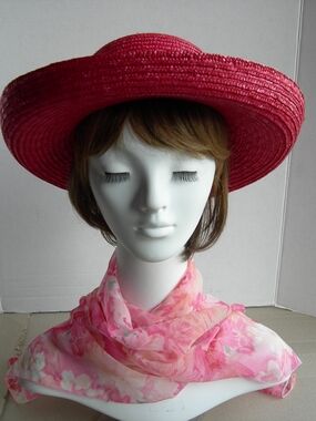 Scala Red Straw Sun Hat with Wide Brim